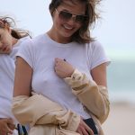 Chrissy Teigen Goes Braless in a White T-shirt as she Takes a Walk on the Beach in Miami