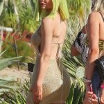 Kylie Jenner attends the Pretty Little Thing party with green hair