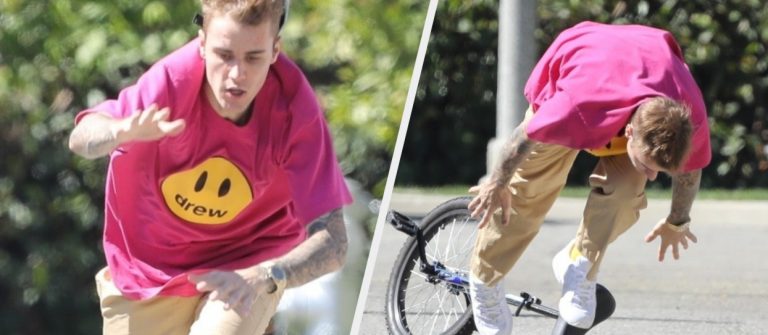 Justin Bieber tek tekerlekli bisikletten düştü