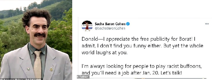SACHA BARAN COHEN, KEDİSİNİ BEĞENMEDİĞİNİ SÖYLEYEN TRUMP’A KARŞILIK VERDİ