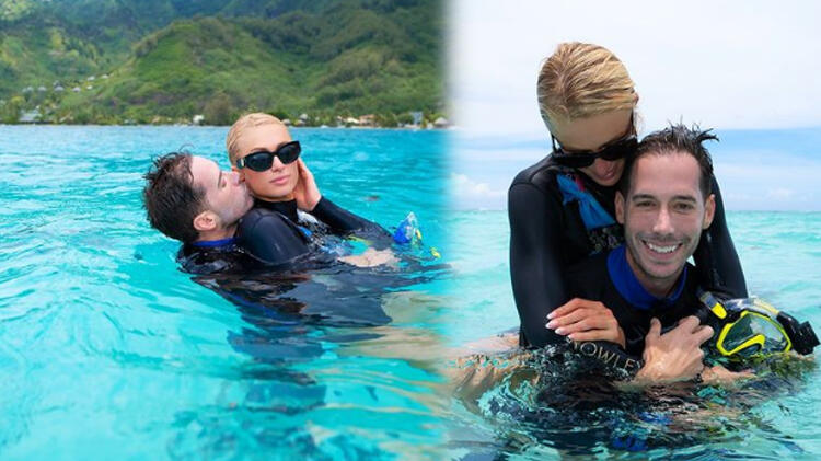 Paris Hilton balayında tekneden poz verdi