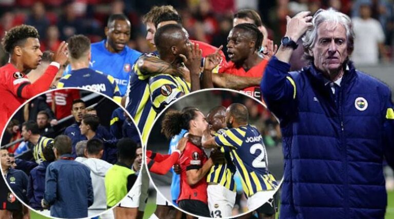 Rennes-Fenerbahçe maçında gergin anlar! Jorge Jesus kenarda çılgına döndü