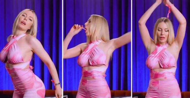 Hande Sarıoğlu’dan lolipoplu ve sütyensiz kıyafetli kareler