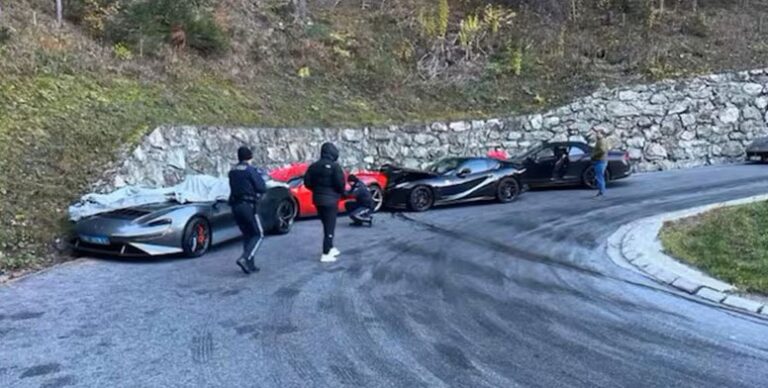 İsviçre yolunda iki Ferrari, bir McLaren ve bir Bentley çarpıştı