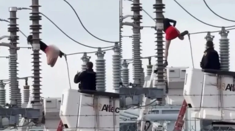 Yüksek gerilim hattına çıkan kadın direk dansı yaptı
