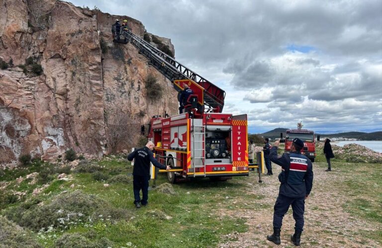 Mahsur kalan keçiyi itfaiye kurtardı